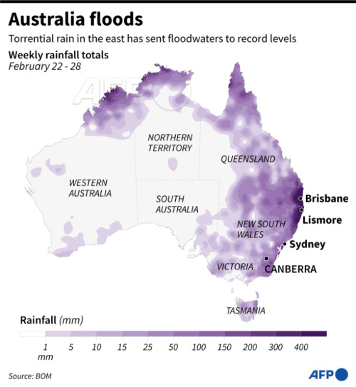 mapsontheweb:  Map of eastern Australia, showing areas that had the most rainfall in the past weekby @AFP