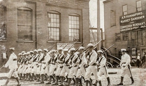 Portland, Maine - Sailors marching past Megquier &amp; Jones Iron Works at 41 Pearl Street; July 7, 