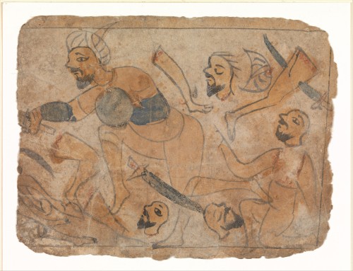 ِ A battle scene, possibly painted in Egypt, 13th century (Met Museum).