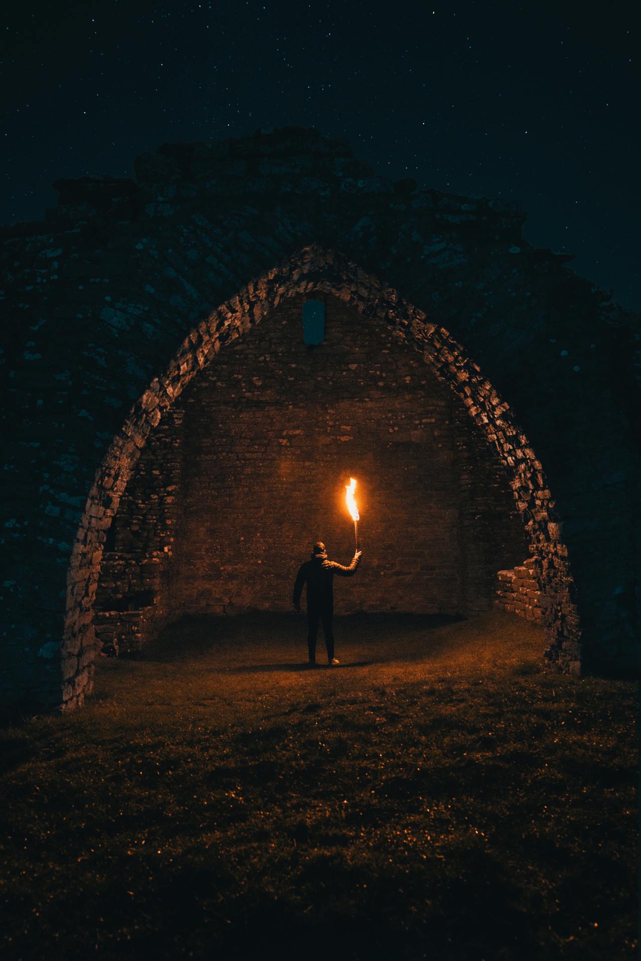 Linus Sandvide Gråborg, Färjestaden, Sweden Me and my friend packed our car with old tshirts, a stick, lighter and our camera bags. Drove to a old ruin and started do our magic. #ruins#torch#photography#stonework#castles#exploring