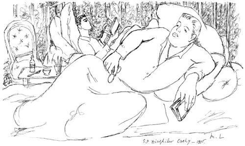 Serge Diaghilev in Ouchy - Mikhail Fiodorovich Larionov, 1915 Russian artist Mikhail Larionov sketch