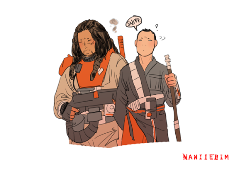 Why is Baze’s hair shorter at the back? Also- Chirrut hates Baze’s new gun + everything that might come in contact with the...
