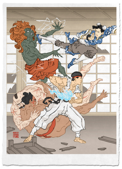 izrablack:  Ukiyo-E Heroes (Illustrations by Jed Henry)  Digging in the vast deep internet, I have recently found the artwork of this illustrator: Jed Henry, who teamed up with “Woodblock Printmaker” David Bull for the making of these parody illustrations