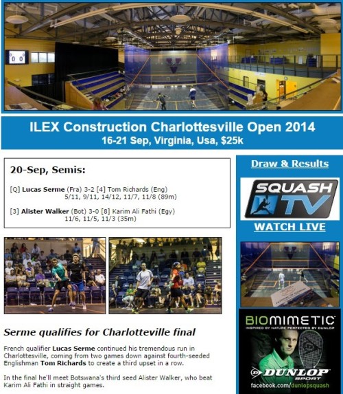 PSA Charlottesville :
Lucas Serme makes it three upsets in a row as he qualifies fgor the final in Vorginia …