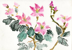 havekat:  Azaleas Of ChildhoodWatercolor and Chinese Ink On Paper2015, 9&quot;x 12&quot;Pink AzaleasOn Etsy