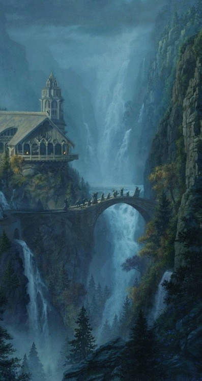 tolkienillustrations:The Fellowship Leaves Rivendell by Jerry Vanderstelt