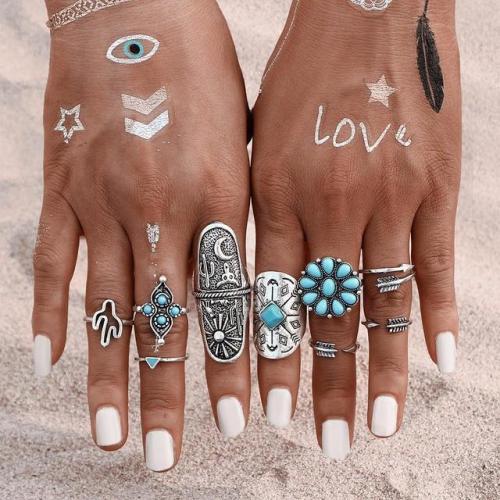 favepiece:9-Piece Bohemian Ring Set - Use code TUMBLR10 to get a 10% discount!