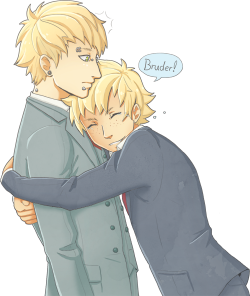 princettesei:  Noiz reuniting with his little brother. I picture he’s usually pretty formal and at first he merely stands politely beside his parents, but he cares for Noiz far more than they ever did and he hasn’t seen him in years so he drops his