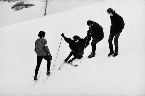 Photos of The Beatles during a press conference in Salzburg, Austria in March 1965 to continue filmi