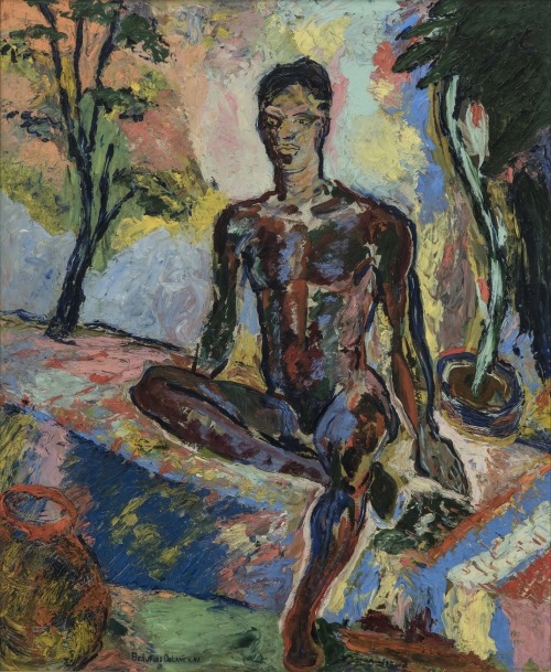 BEAUFORD DELANEY (1901-1979) Dark Rapture (James Baldwin) Oil on Masonite, 1941