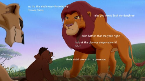 averlac:  tinyfieryexplosion:  i think about kovu in my spare time and shouldnt be allowed to touch computers  this is the only one of these that is actually funny 