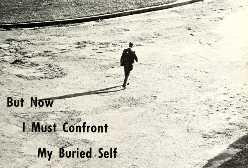 weirdyearbook:“But now I must confront my buried self.“  From Eastern Mennonite College’s 1966 yearbook. 