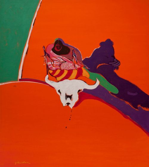 “White Buffalo Ceremony” (1972), Fritz ScholderIn 1967, Fritz Scholder began his unconventional pain