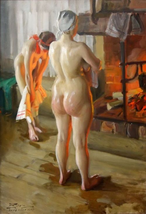 Twisting (1915) + 2 from the Swedish Sauna series c. 1906-1909 - Anders Zorn (1860-1920)