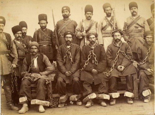A group of prisoners and guards, Persia, late 19th century.