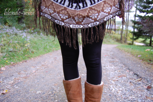 blonde-wbu:my cute poncho outfit. Yes my driveway is long, and I am only like standing in the middle