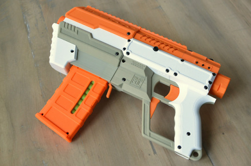 FDL-3 by Project FDLThis is a fully 3D-printed blaster that fires standard .50-caliber Nerf (or equi