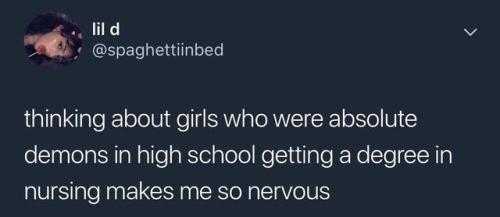 tcookies:
“ tasteslikecoconutandmetal:
“ commandtower-solring-go:
“ whitepeopletwitter:
“Can I please get a new nurse?
”
how is this a universal experience?
”
male high school bullies: become cops
female high school bullies: become nurses
”
As a...
