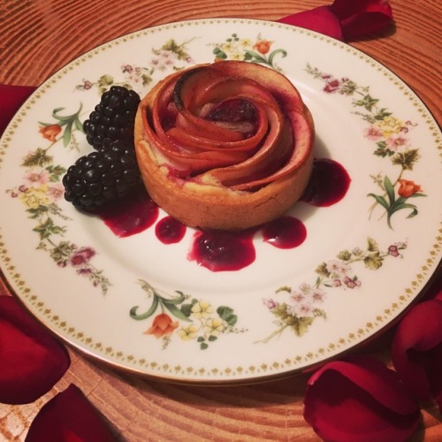 all-spice:Apple and blackberry pastry rose with blackcurrant jus. We now offer this as an option for