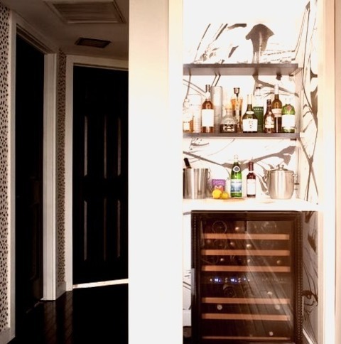 Transitional Home Bar In San FranciscoExample Of A Mid-sized Transitional Galley Medium Tone Wood Floor