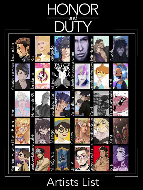 honoranddutyzine: HERE THEY ARE, EVERYONE! Here’s all of our lovely artists who will cont