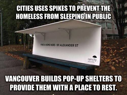 A Vancouver charity, RainCity Housing, is converting city benches into pop-up shelters for homeless 