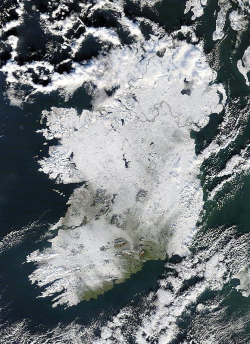 Snowy Ireland.This photo taken from NASA’s Terra satellite shows a true colour image of snow in Irel