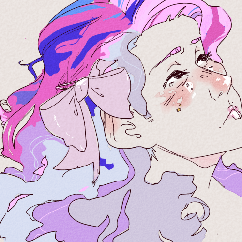 purple hair, too anxious not to careart by me xo