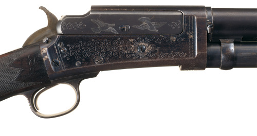 Factory engraved special order Marlin Model 1898 pump action shotgun, circa 1898 - 1905.