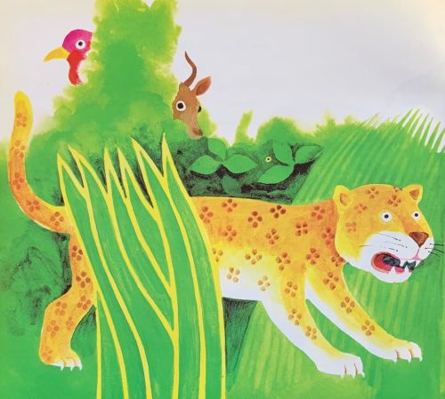 A colorful illustration from a Persian children’s book about the adventures of a leopard. We wish we