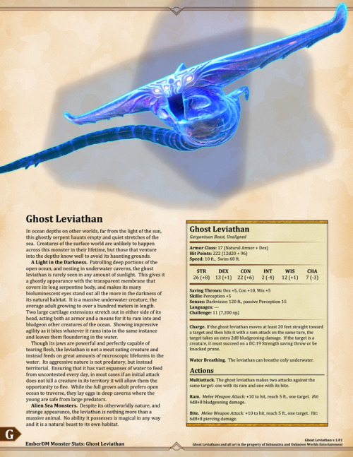 Subnautica: Ghost Leviathan & Reaper Leviathan v1.01.  D&D 5e Monster StatsSo I finally had 