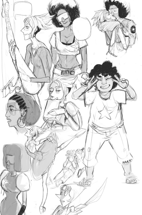 deadling:  i did a thing where i made a human au of SU and these are some of the sketches for it while i am working on it IM REALLY SHY ABOUT IT BUT HERE!!!! full view is better 