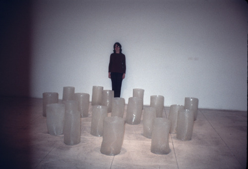 evahessedoc:Eva Hesse with Repetition Nineteen, 1968. From her one and only solo sculpture showing, 