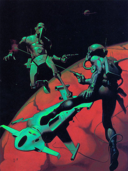70sscifiart:  Peter Andrew Jones, John Harris, Dean Ellis, and others offer astronauts
