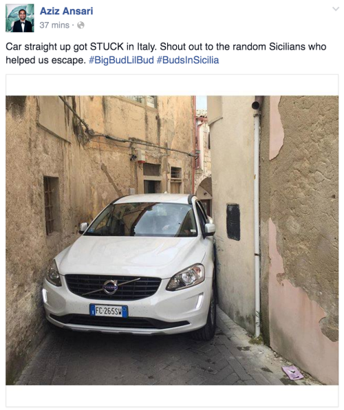 buttwyatt:aziz ansari and eric wareheim got a fuckin car stuck in the streets of italy