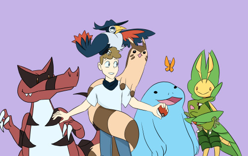 I drew myself and my boyfriend as pokemon trainers. I have my favorite pokemon and I might add more.