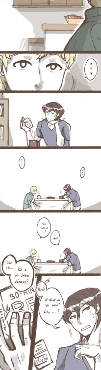 hotchocoandscarves:“Just a little.” In which Jeremy asks for a small favor. 