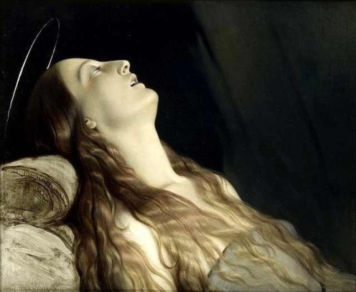 templeofapelles:Paul Hippolyte Delaroche  (1797-1856)  Louise Vernet, the artist’s wife, on her Deathbed, 1845-46