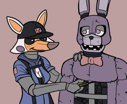 Lolbit fixing @ghostspookygoo​ ‘s Bonnie