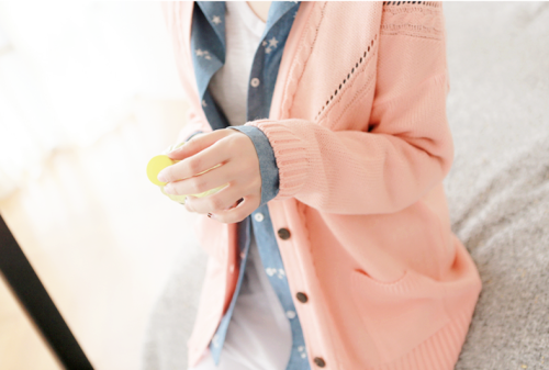 pyokki: denim shirt | cardigan