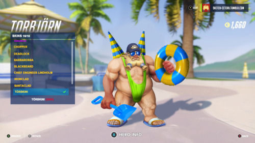 sketch-cetera: I’m disappointed that Torb didn’t get a beach skin so I made my own you’re welcome