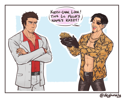 deghostly-art:My friend requested a comic that was basically kiryu vs bearded dragon which was &gt;:( vs :Y