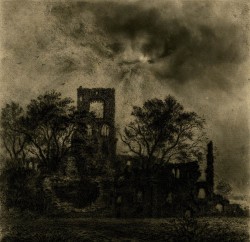 scribe4haxan:  Kirkstall Abbey (c. 1860-1929 - Etching with surface tone / Cropped) - Alfred Louis Brunet-Debaines 