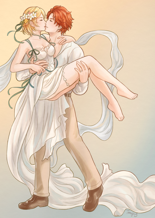 tamafry:Sylvain x Ingrid commission of an intimate post-wedding scene!