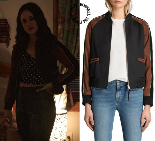  Who: Jeanine Mason as Liz OrtechoWhat: AllSaints Atley Satin & Suede Bomber Jacket - $259.97Whe