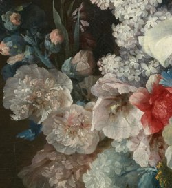 ghostlywatcher:     Anne Vallayer-Coster  “Bouquet of Flowers in a Terracotta Vase with Peaches and Grapes”