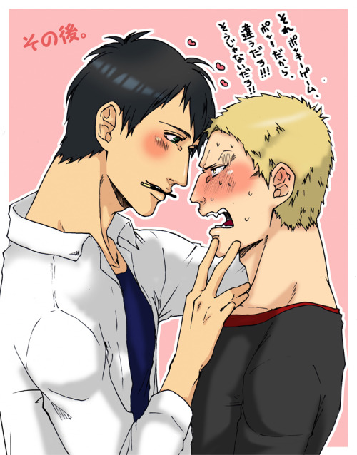 anxiousforhome:  reiner—braun:  山奥ポッキー by ポテ子 Bertl, that’s not how you play the Pocky game but ok.. 