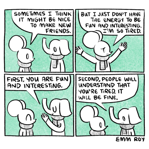 [4-panel comic. A mouse and an elephant are talking.Panel 1: The mouse says “Sometimes I 