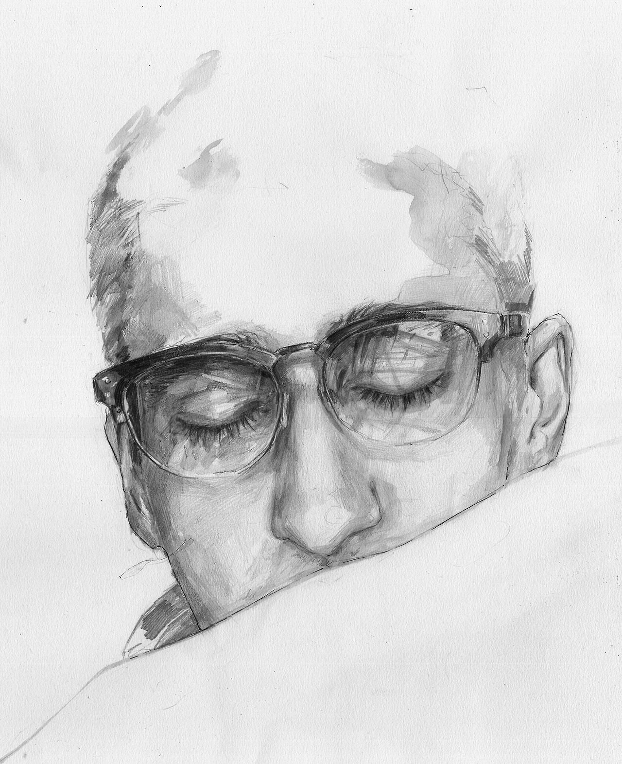 jaimustailor:  Self PortraitPencil, watercolour &amp; pen