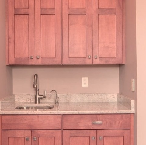 Home Bar BostonExample Of A Mid-sized Transitional Single-wall Wet Bar Design With An Undermount Sink,